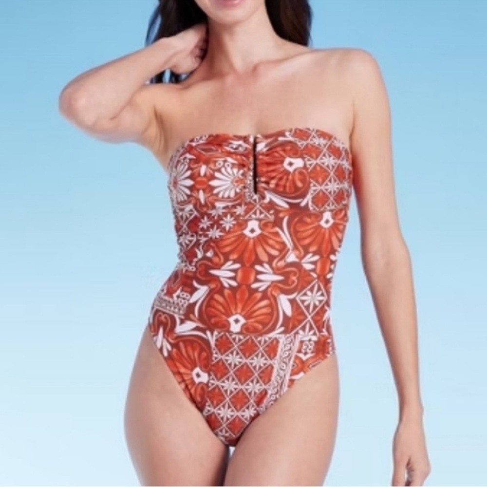 NWT Shade & Shore U Bar Strapless Cheeky One Piece Swimsuit Size M 8-10